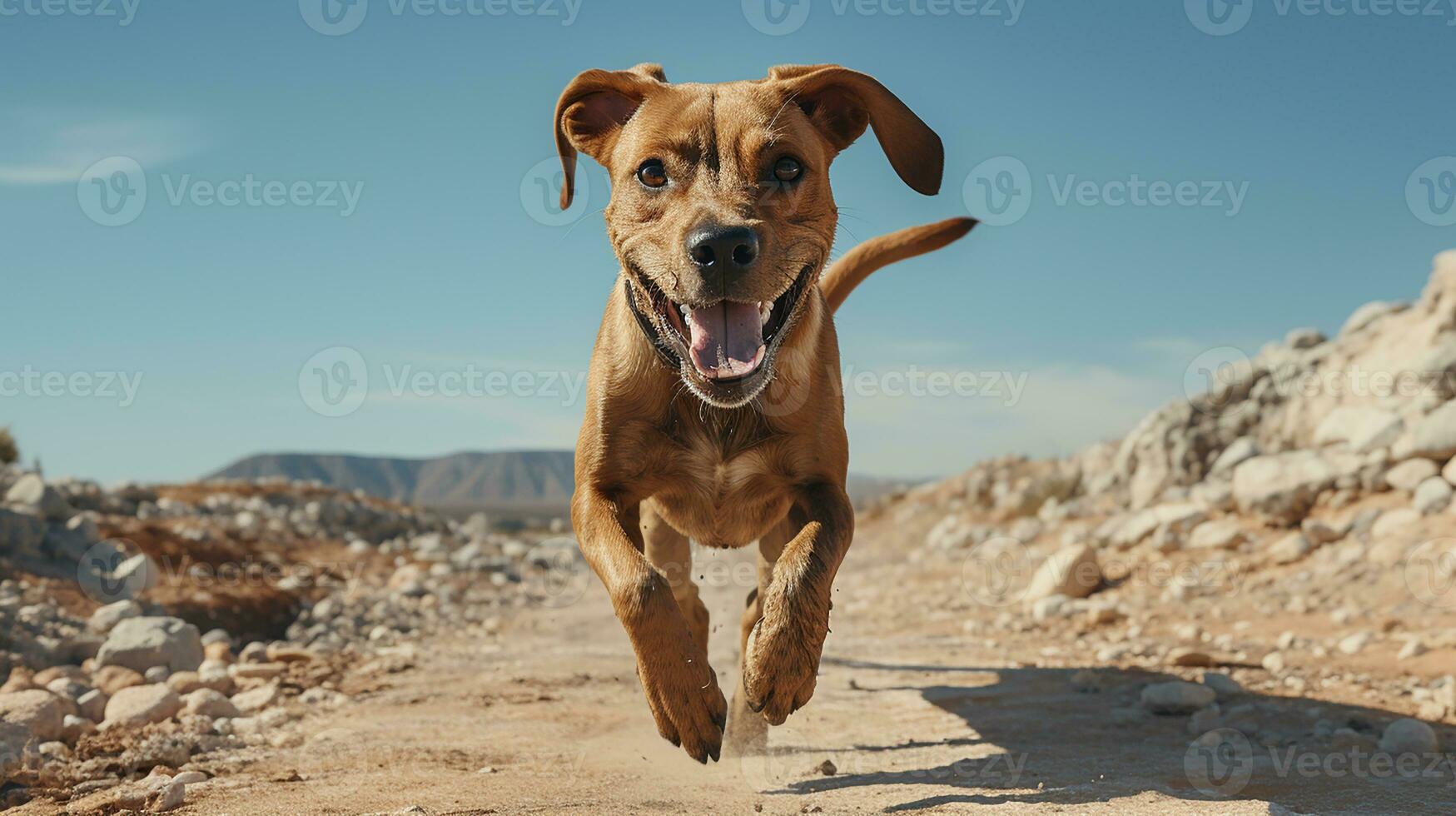 ein Hund allein auf das Straße, ai generiert foto