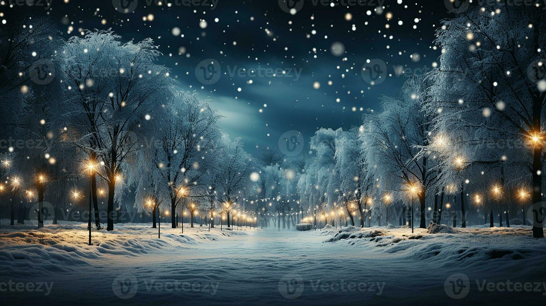 Winter Ruhe Straße im das Nacht, Weihnachten Hintergrund, ai generiert foto
