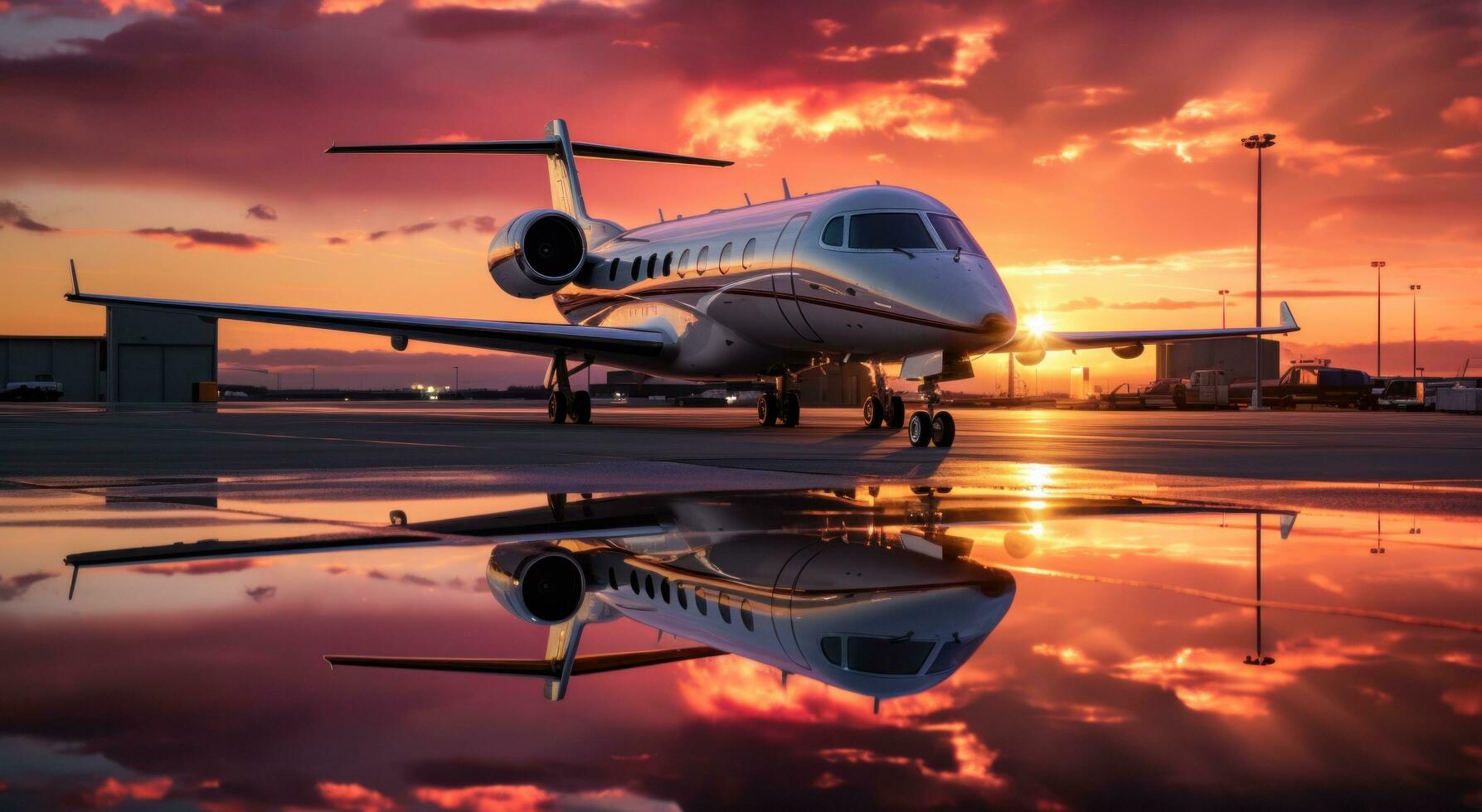 ein Privat Jet beim Sonnenuntergang geparkt draußen foto