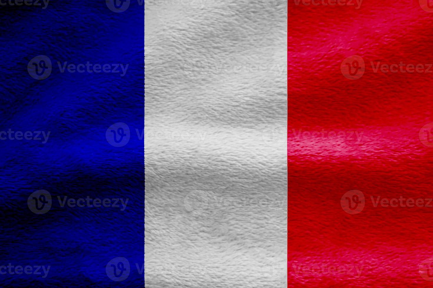 Frankreich Flagge Stoff Welle Textur Hintergrund, 3D-Darstellung. foto