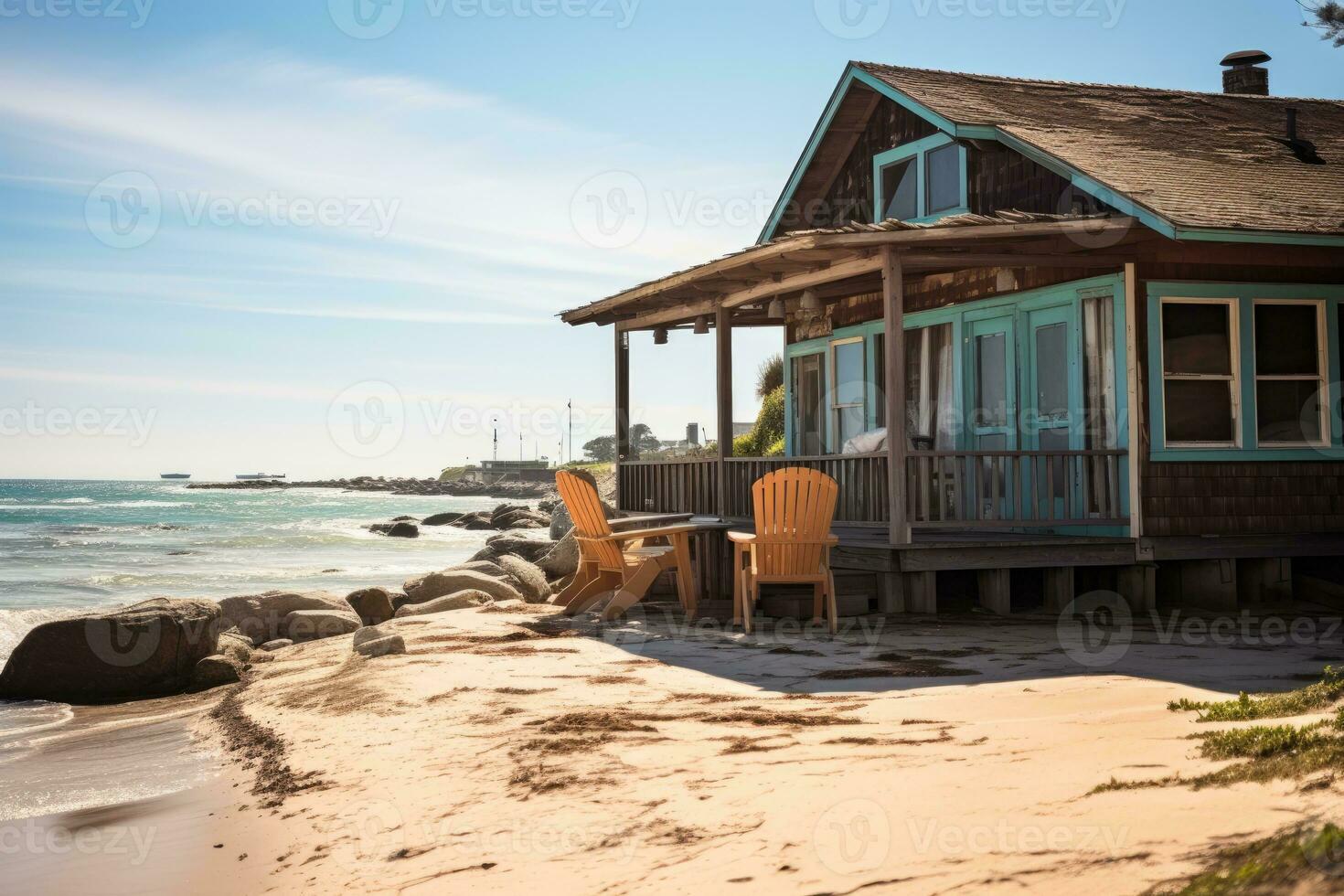 schön Strand Gasthaus sonnig Tag Aussicht ai generiert foto