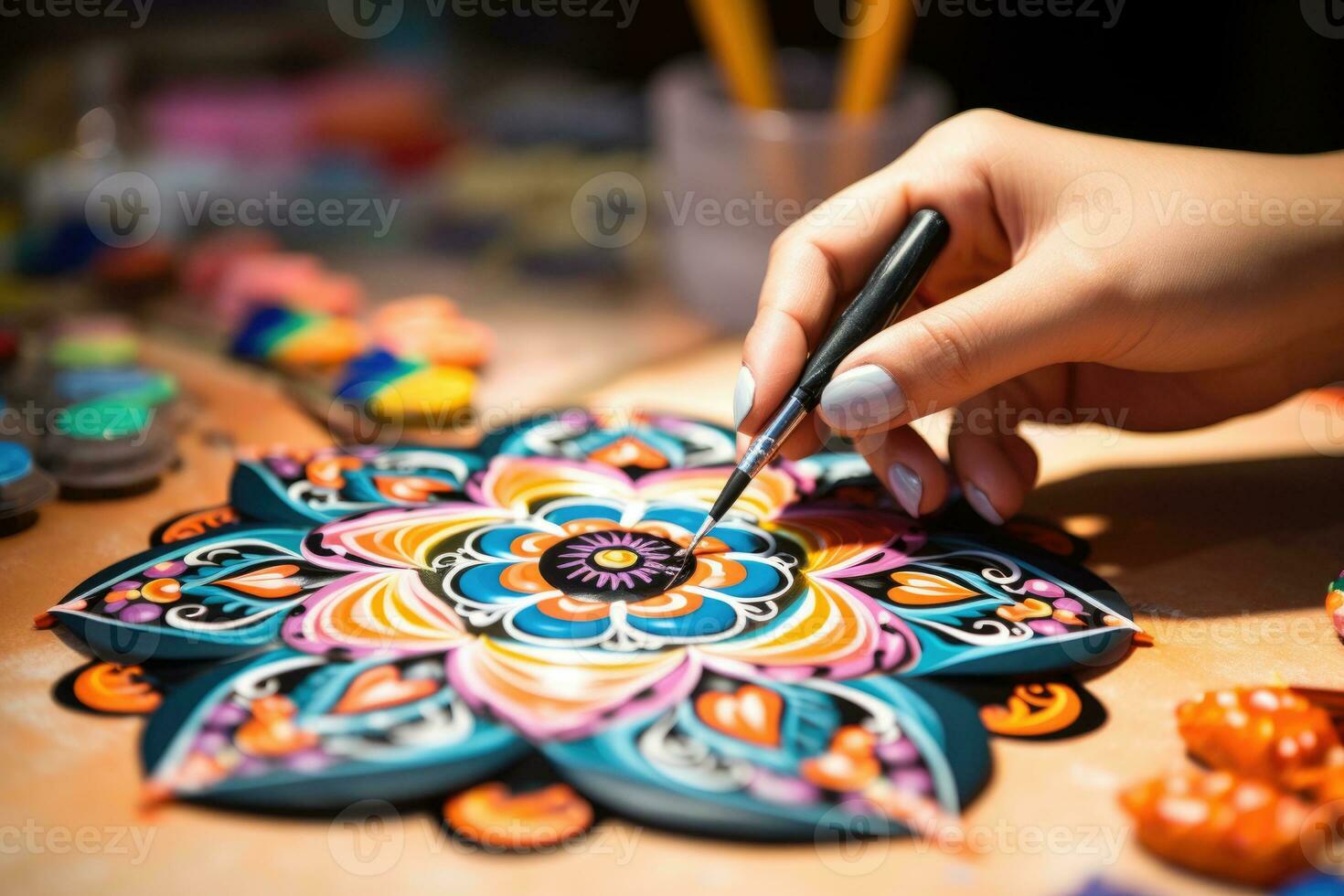 Hände Zeichnung peruanisch Mandala. ai generiert foto