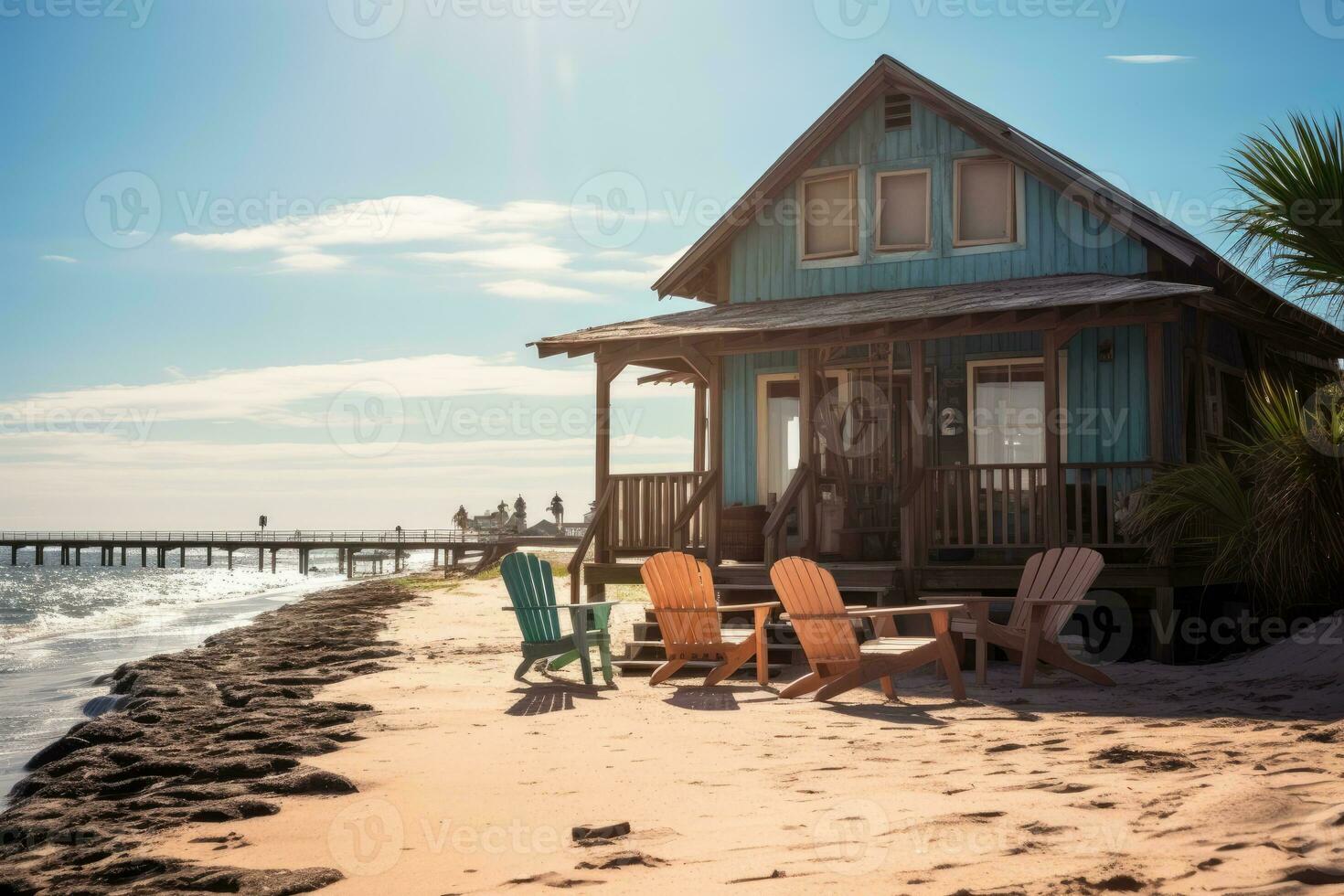 schön Strand Gasthaus sonnig Tag Aussicht ai generiert foto