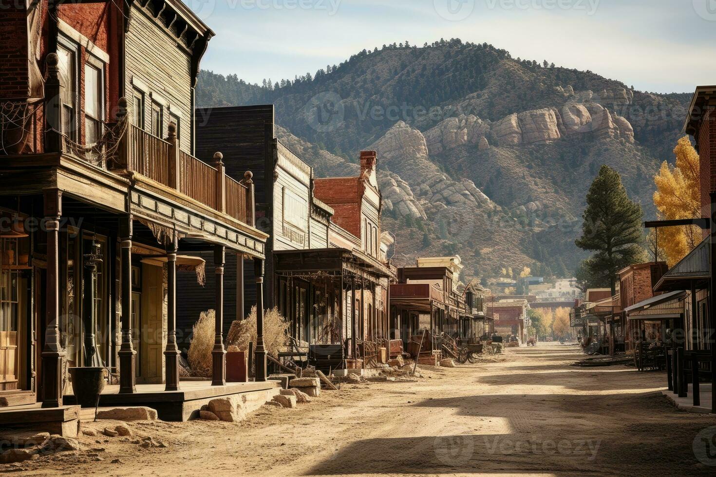 alt Westen Stadt, Dorf wo Cowboys Leben ai generiert foto