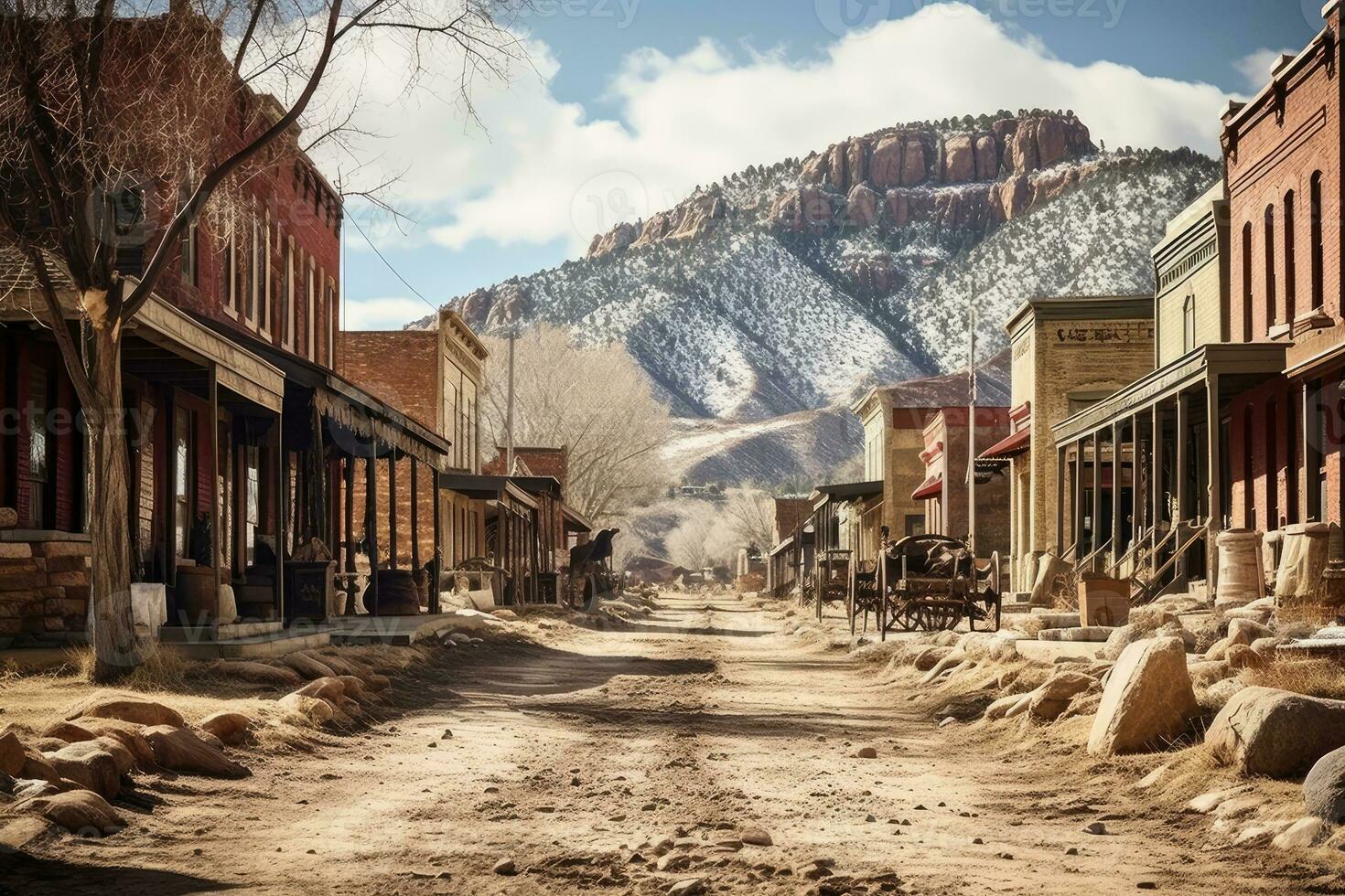 alt Westen Stadt, Dorf wo Cowboys Leben ai generiert foto