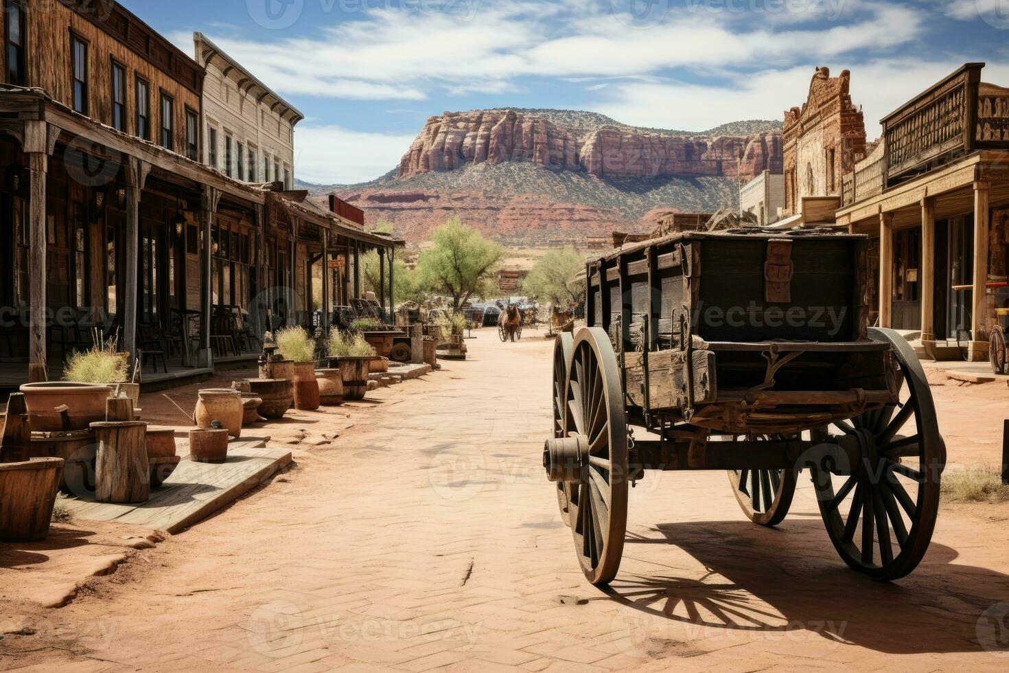 alt Westen Stadt, Dorf wo Cowboys Leben ai generiert foto