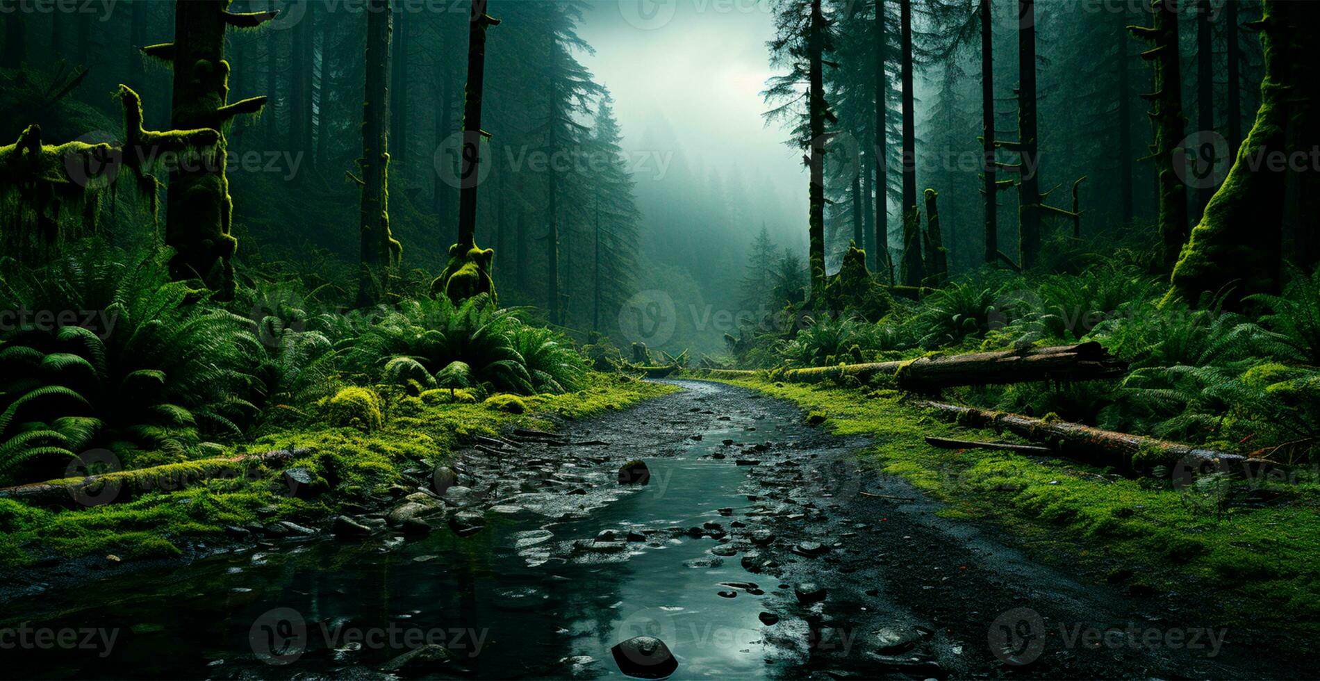 Wald Straße nach schwer Regen Sturm - - ai generiert Bild foto