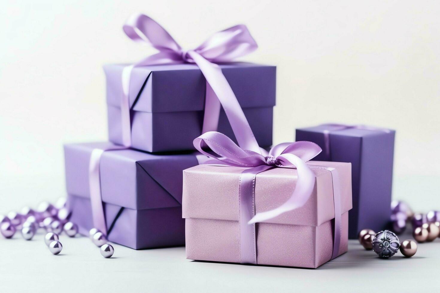 bunt Geschenk Kisten Geschenk mit Band und Bogen. zum Geburtstag, Weihnachten Geschenk oder Valentinstag Anlässe Konzept durch ai generiert foto