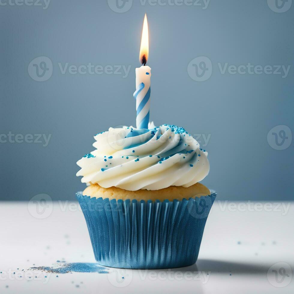 ai generativ Geburtstag Cupcake mit Kerzen auf oben foto