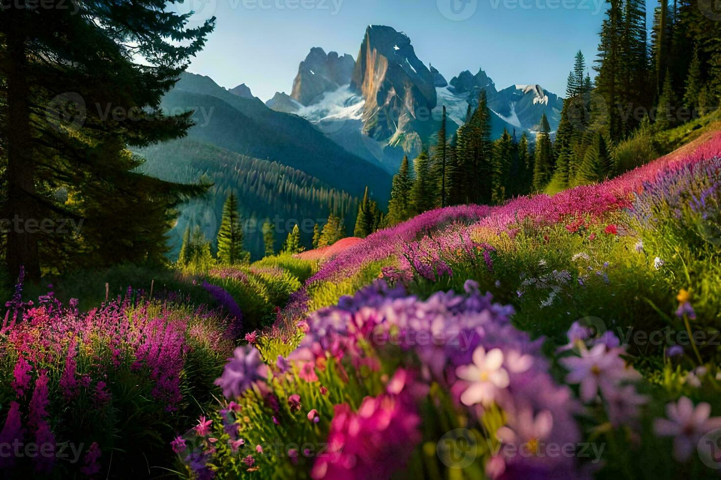 Blumen im das Berge. KI-generiert foto