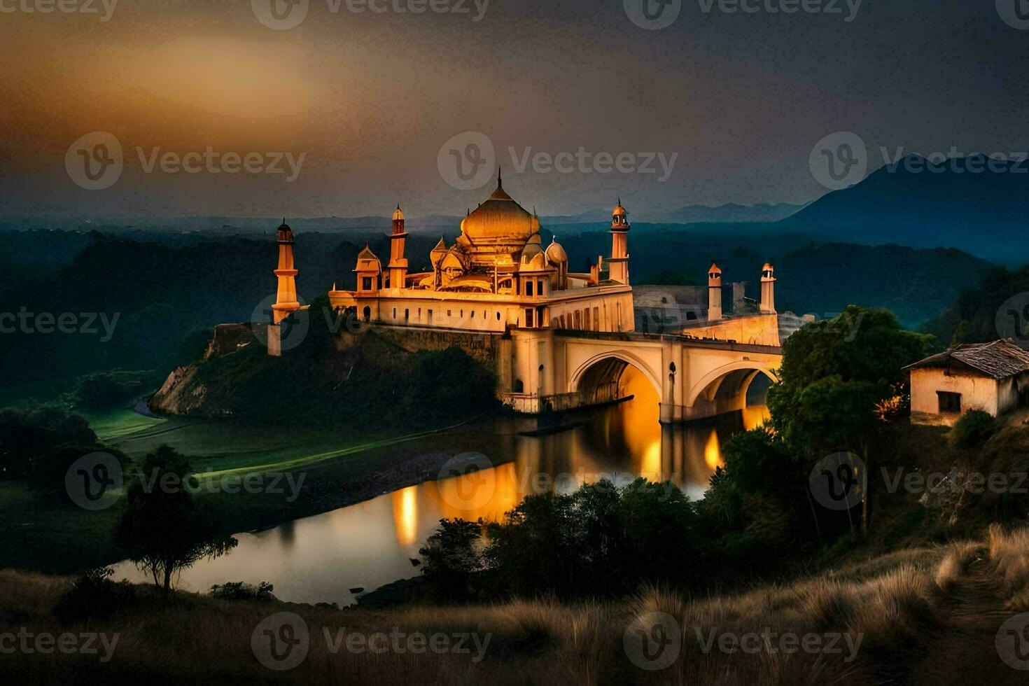 das schön Moschee beim Dämmerung. KI-generiert foto