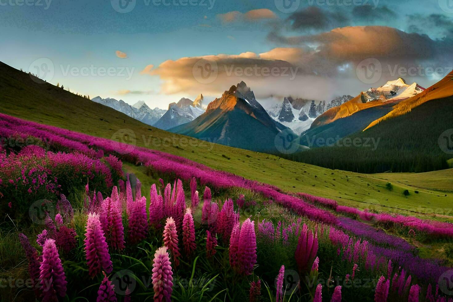 das Blumen von das Berge. KI-generiert foto