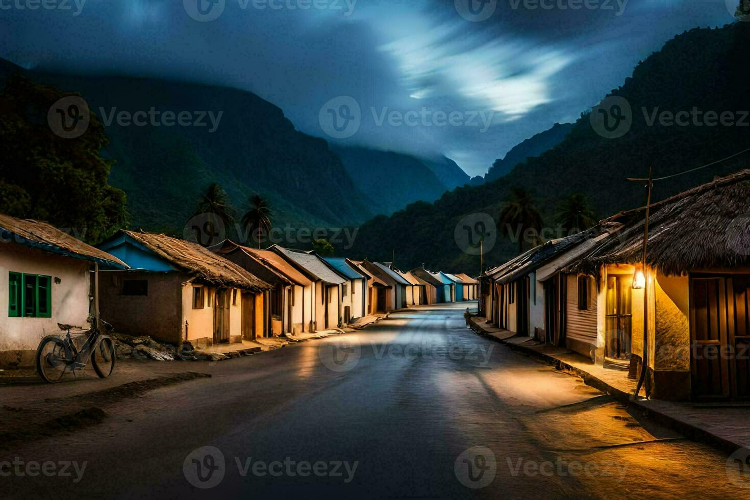 ein Straße im das Berge beim Nacht. KI-generiert foto