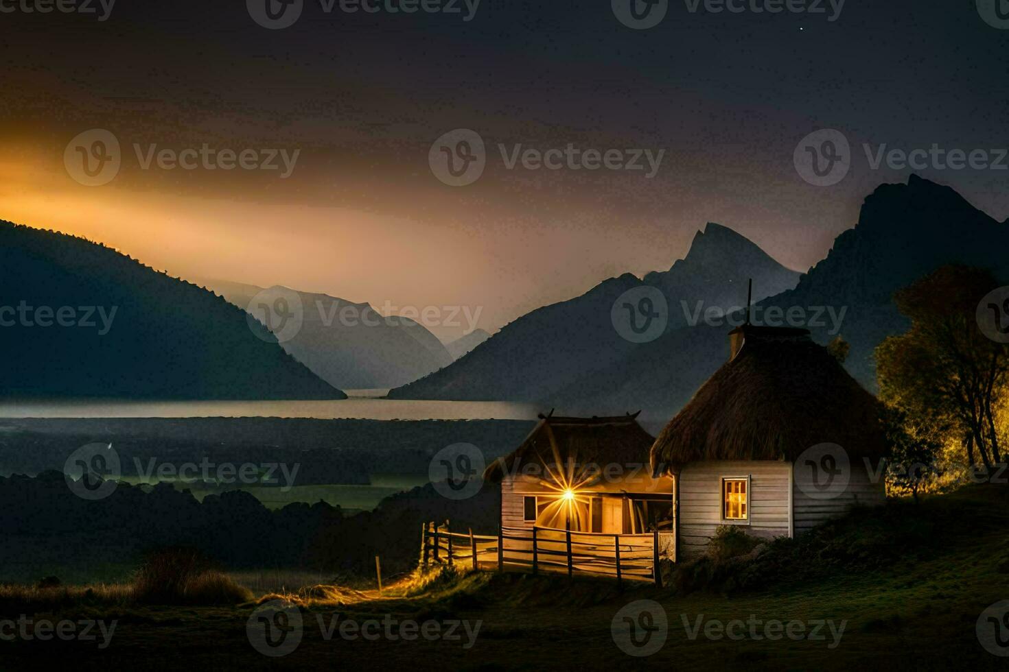 Foto Hintergrund das Himmel, Berge, Haus, das Haus, das Haus, das Haus, Die. KI-generiert