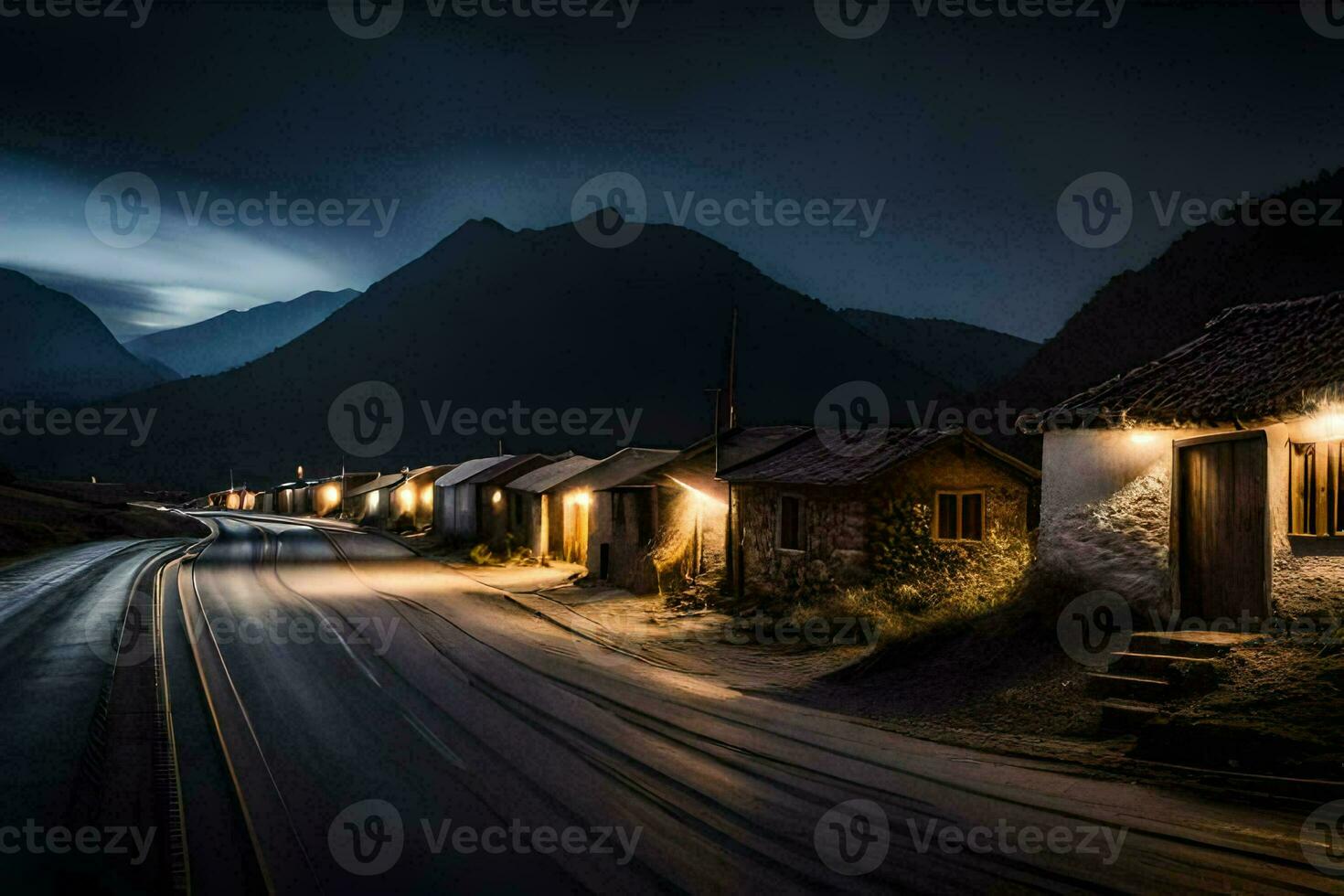 ein lange Exposition fotografieren von ein Straße beim Nacht. KI-generiert foto