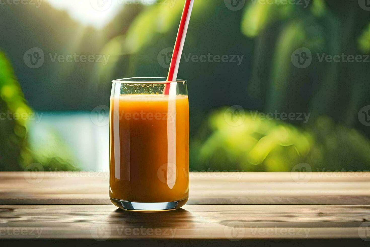 ein Glas von Orange Saft auf ein Tisch. KI-generiert foto