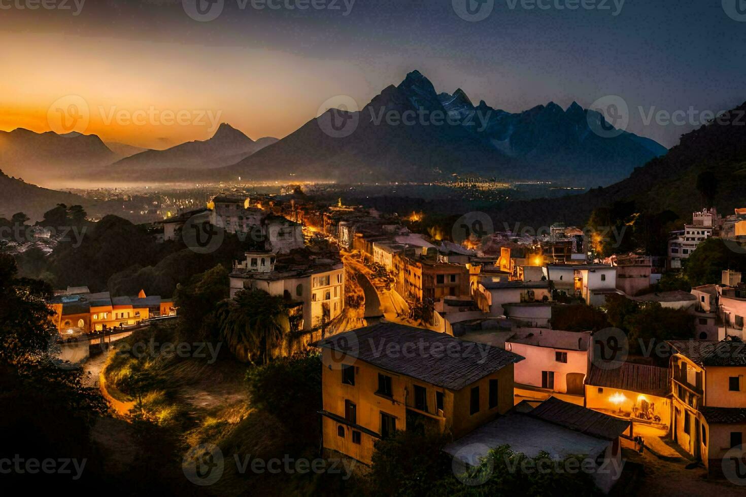 Foto Hintergrund das Himmel, Berge, das Stadt, das Berge, das Stadt, das Berge,. KI-generiert