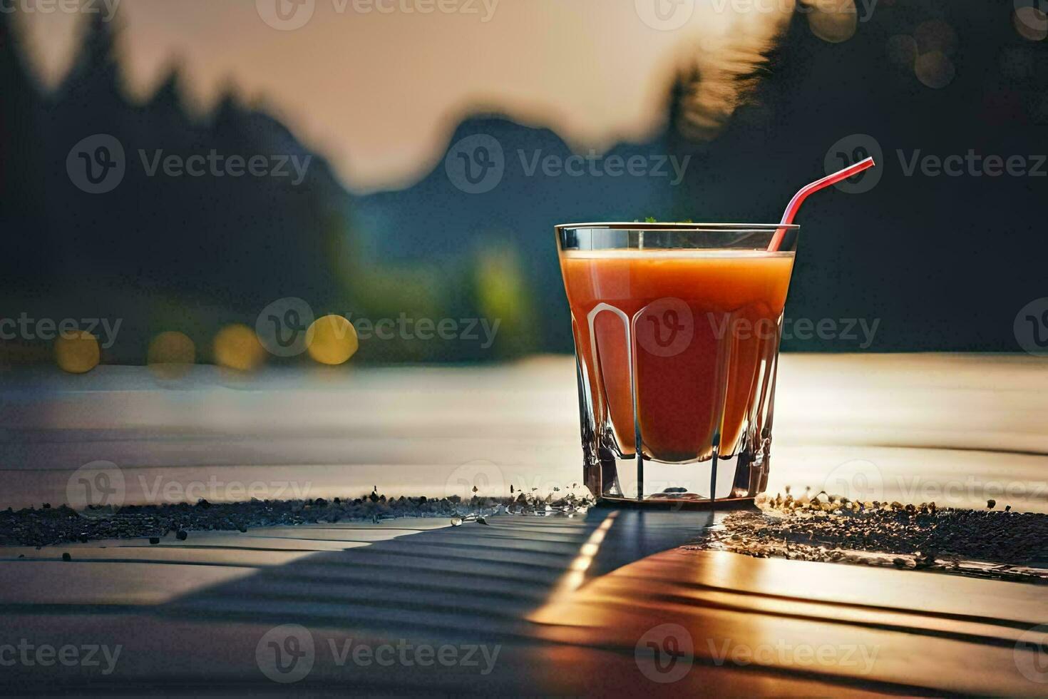 ein Glas von Orange Saft auf ein Tisch. KI-generiert foto