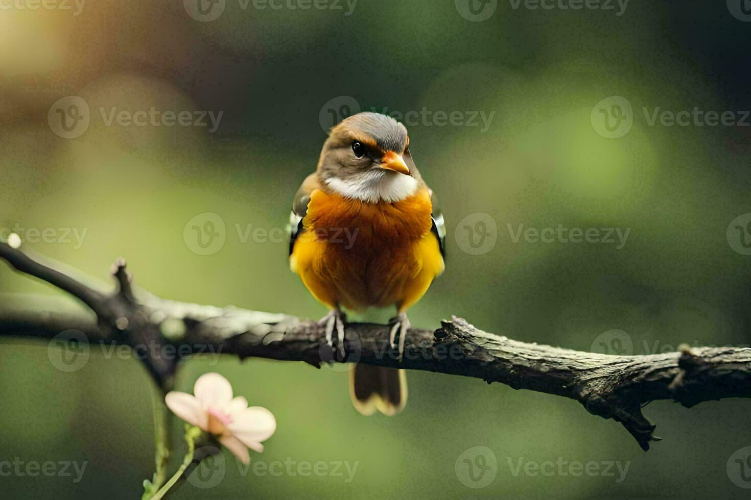 ein klein Vogel ist Sitzung auf ein Ast. KI-generiert foto