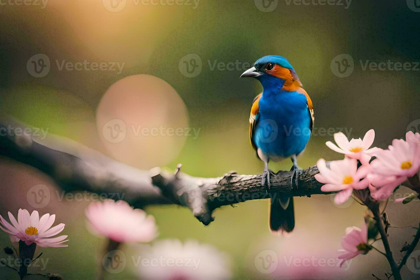 Foto Hintergrund das Himmel, Blumen, Vögel, Frühling, das Vogel, Frühling, das Vogel Hintergrund. KI-generiert