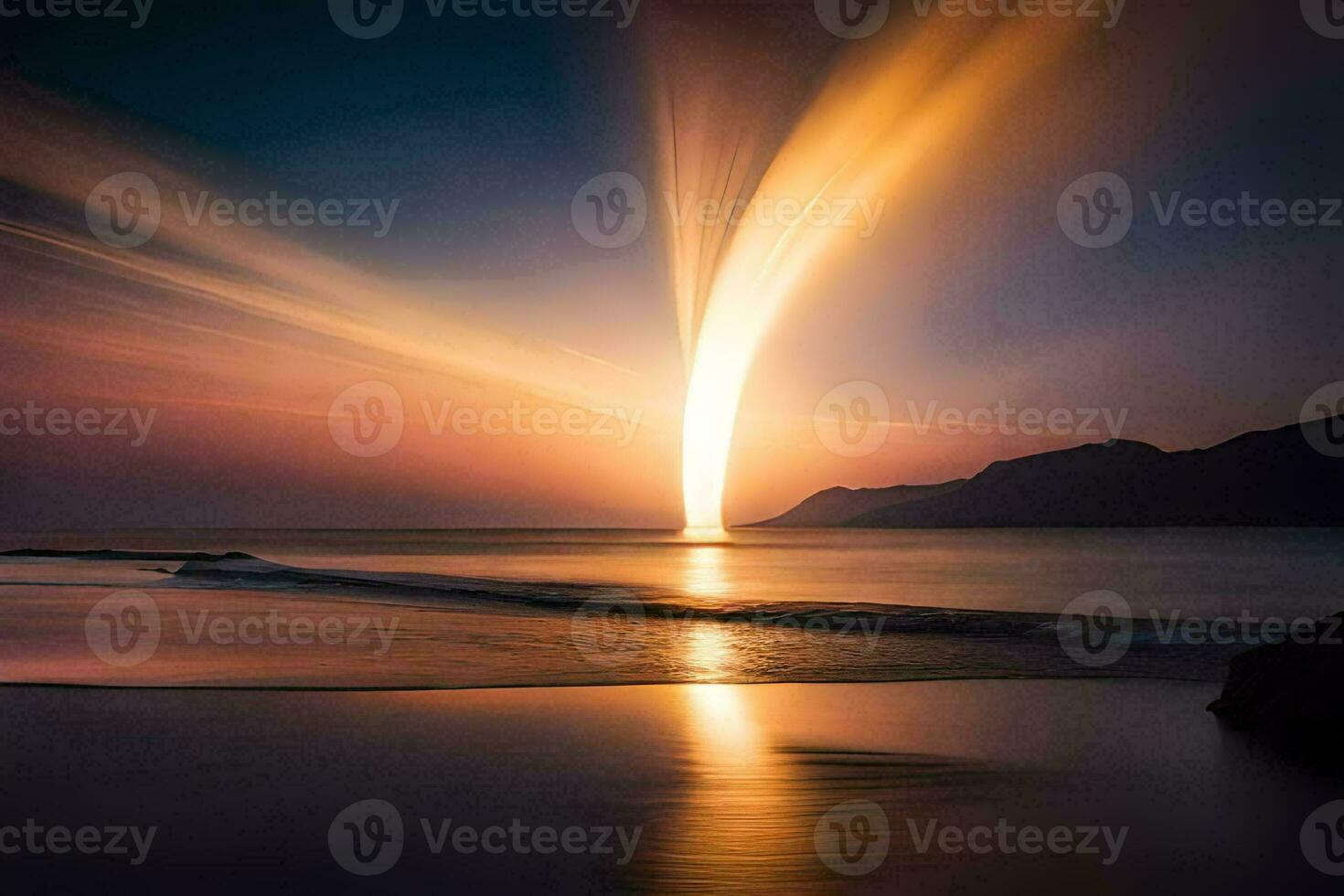 ein lange Linie von Licht Kommen aus von das Wasser. KI-generiert foto