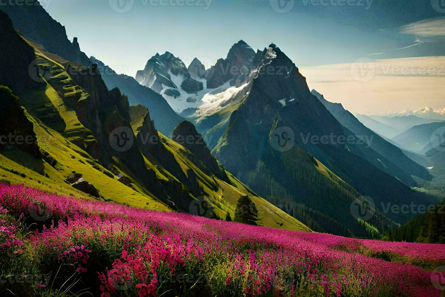 das Blumen im das Berge sind schöne. KI-generiert foto