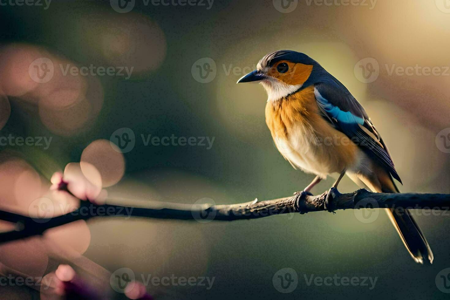 ein klein Vogel ist Sitzung auf ein Ast. KI-generiert foto