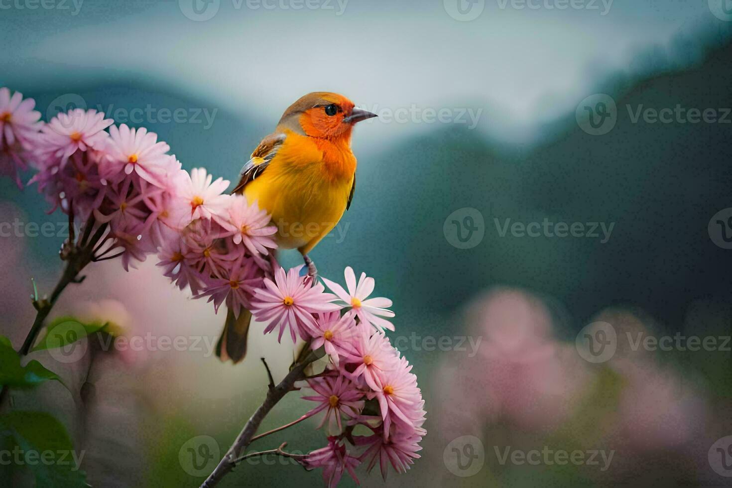 Foto Hintergrund das Himmel, Blumen, Vogel, Natur, das Berge, das Vögel, das Blumen. KI-generiert