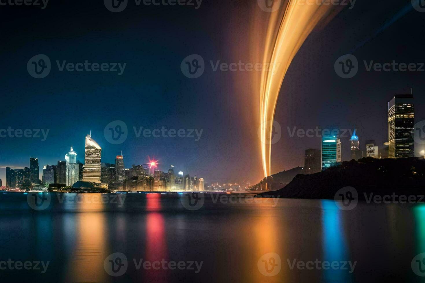 das Stadt Horizont ist zündete oben beim Nacht. KI-generiert foto