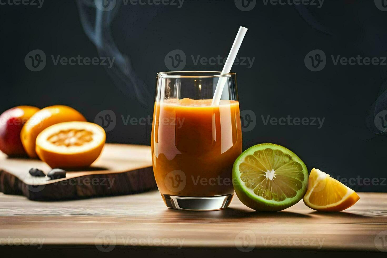 Orange Saft im ein Glas mit ein Stroh. KI-generiert foto