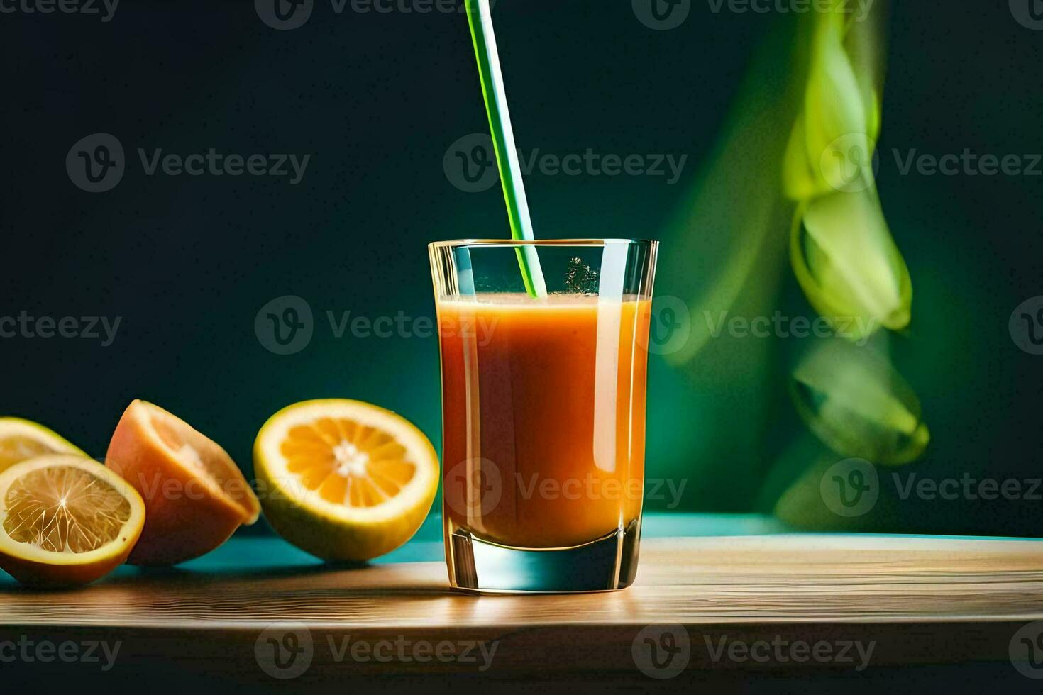 ein Glas von Orange Saft mit ein Stroh. KI-generiert foto