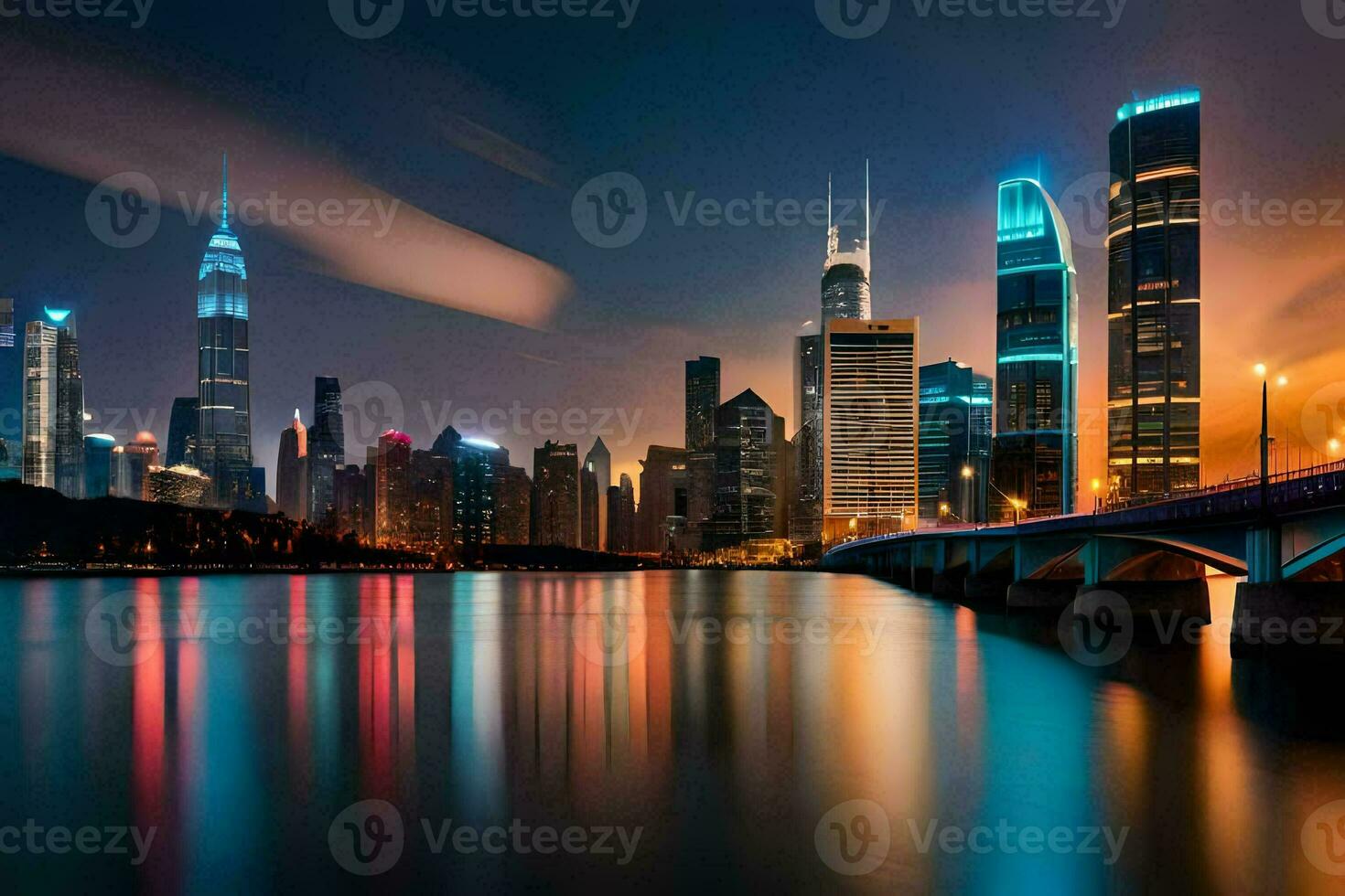 das Stadt Horizont beim Nacht im Hong Kong. KI-generiert foto
