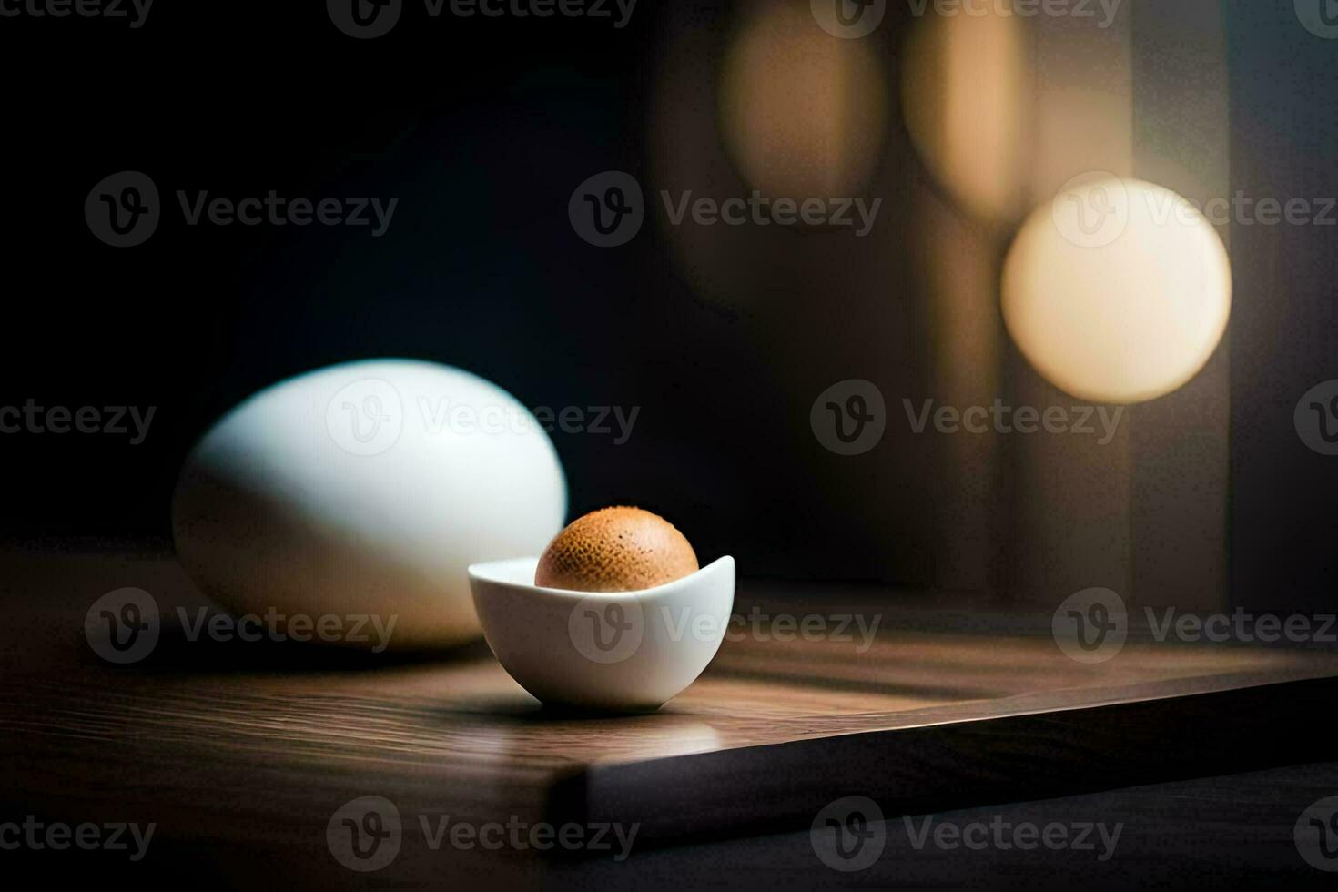 ein Ei im ein Ei Schale auf ein Tisch. KI-generiert foto