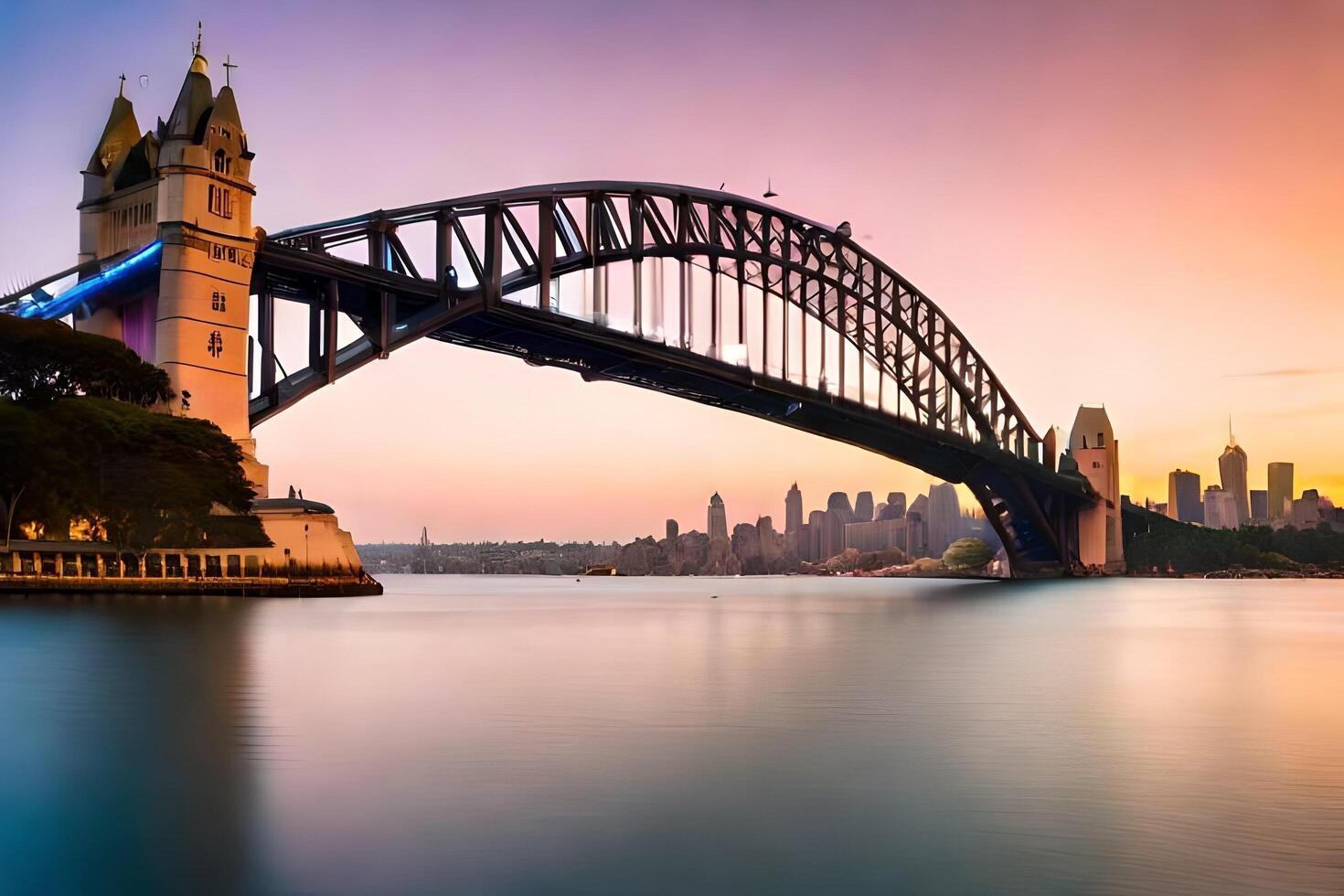 das Sydney Hafen Brücke beim Sonnenuntergang. KI-generiert foto