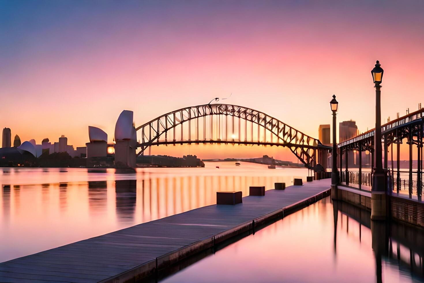 Sydney Hafen Brücke beim Sonnenuntergang. KI-generiert foto