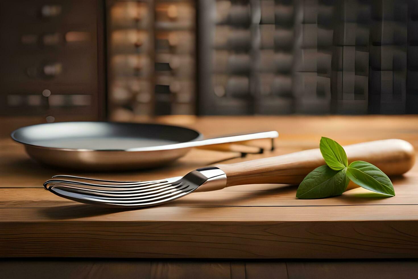 ein hölzern Schneiden Tafel mit ein Gabel und ein Messer. KI-generiert foto