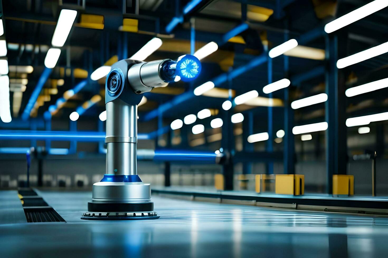ein Roboter Arm ist Stehen im ein Fabrik. KI-generiert foto