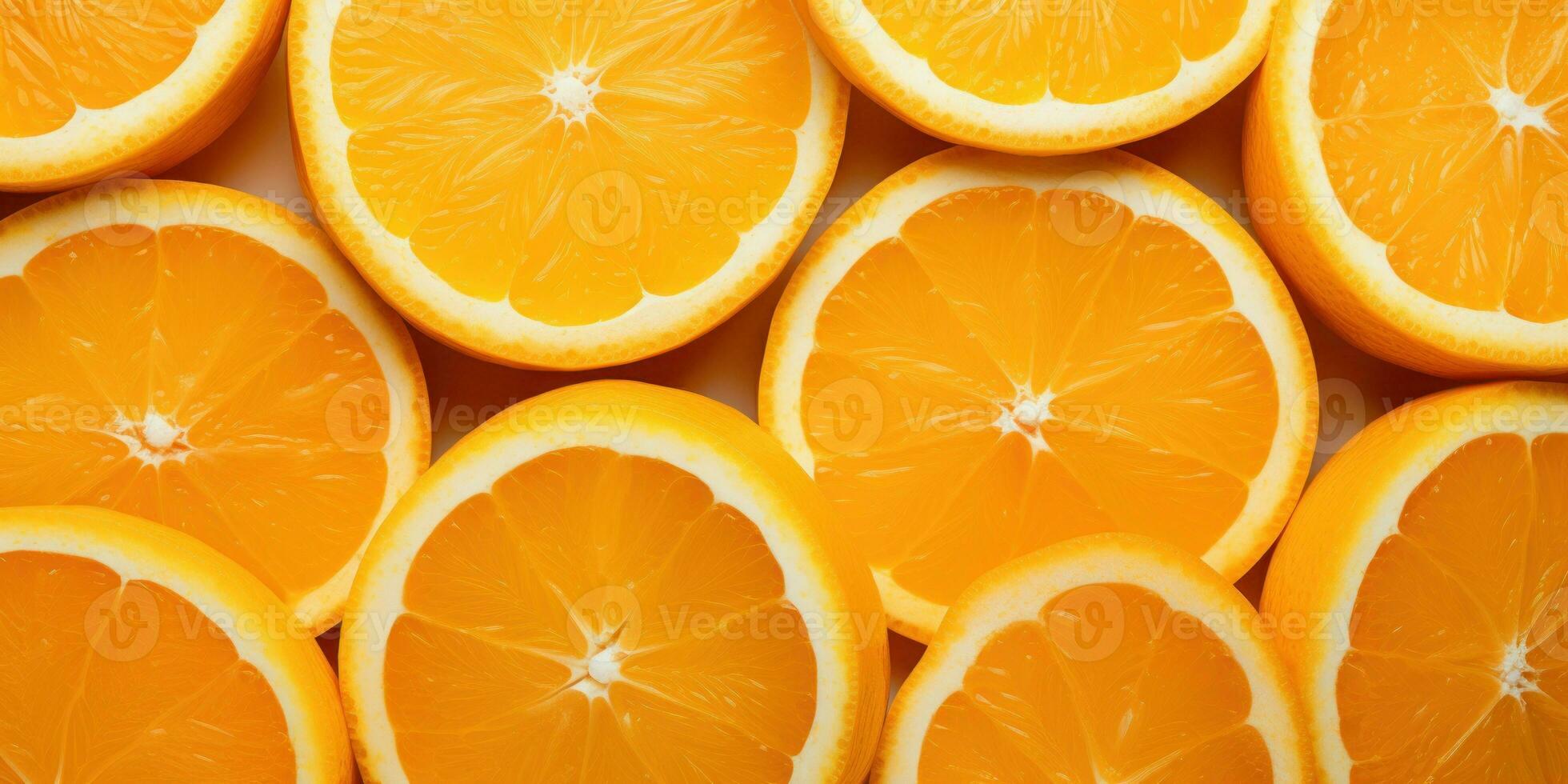 geschnitten Orange Hintergrund. frisch Orange Früchte wie Hintergrund, oben Sicht. generativ ai foto