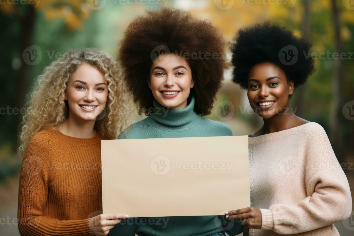 Menschen von Nationalitäten halten leer Tafel. generativ ai foto