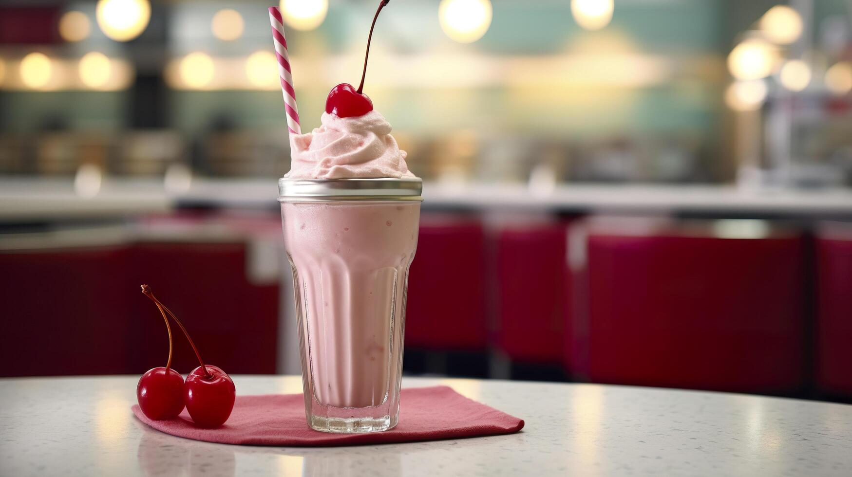 Kirsche Milchshake im ein klassisch amerikanisch Abendessen. Essen Fotografie Konzept. generativ ai foto