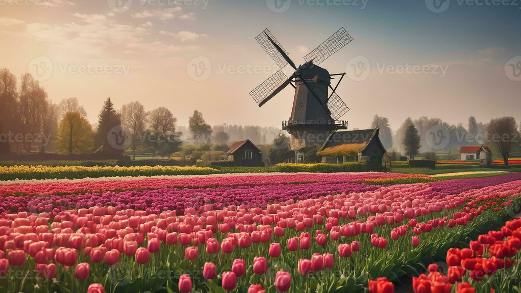 Windmühle im das Mitte von das Tulpe Garten foto
