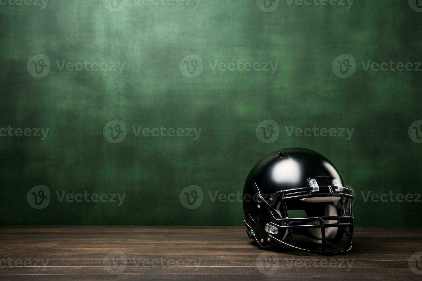 minimalistisch Foto von ein amerikanisch Fußball Helm, künstlich Gras Hintergrund. generativ ai