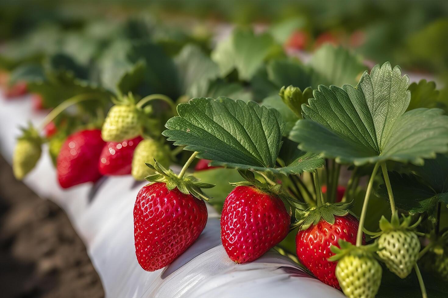 Busch von reif organisch Erdbeeren im das Garten. Beere Nahaufnahme. generativ ai foto