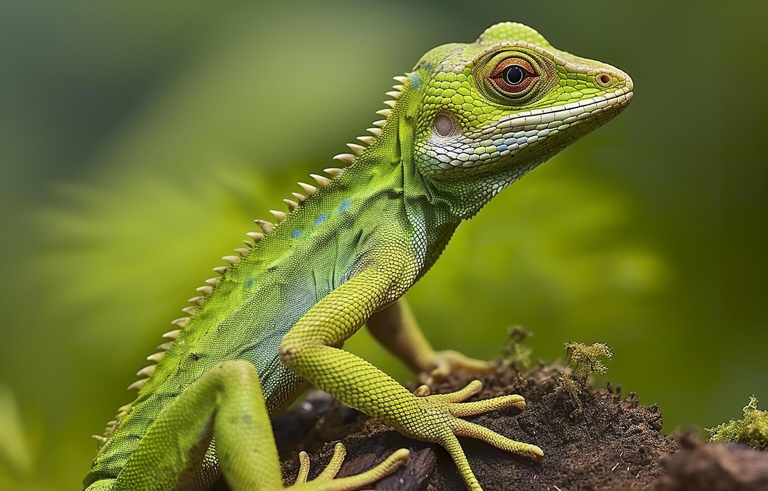 Bronchocela cristatella, ebenfalls bekannt wie das Grün mit Haube Eidechse. generativ ai foto