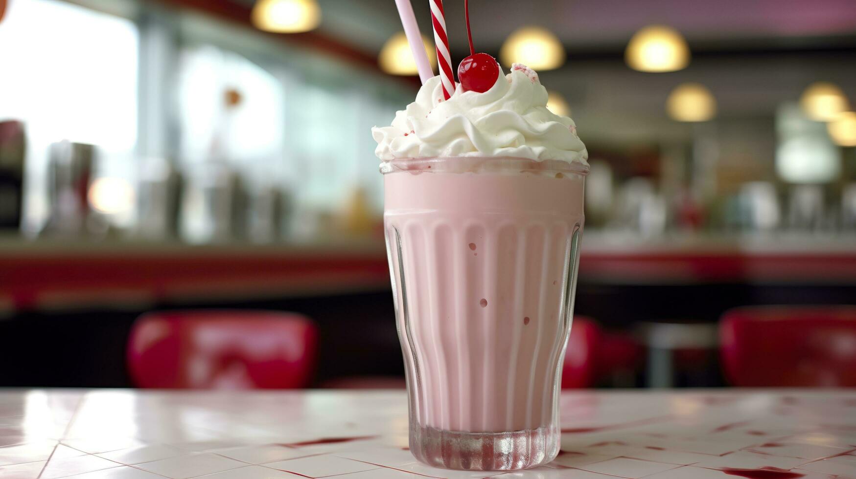 Kirsche Milchshake im ein klassisch amerikanisch Abendessen. Essen Fotografie Konzept. generativ ai foto