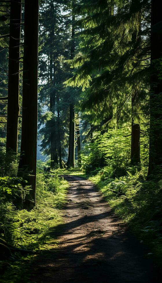 Sonnenaufgang Wald Landschaft mit Gras und Wolken ai generiert foto