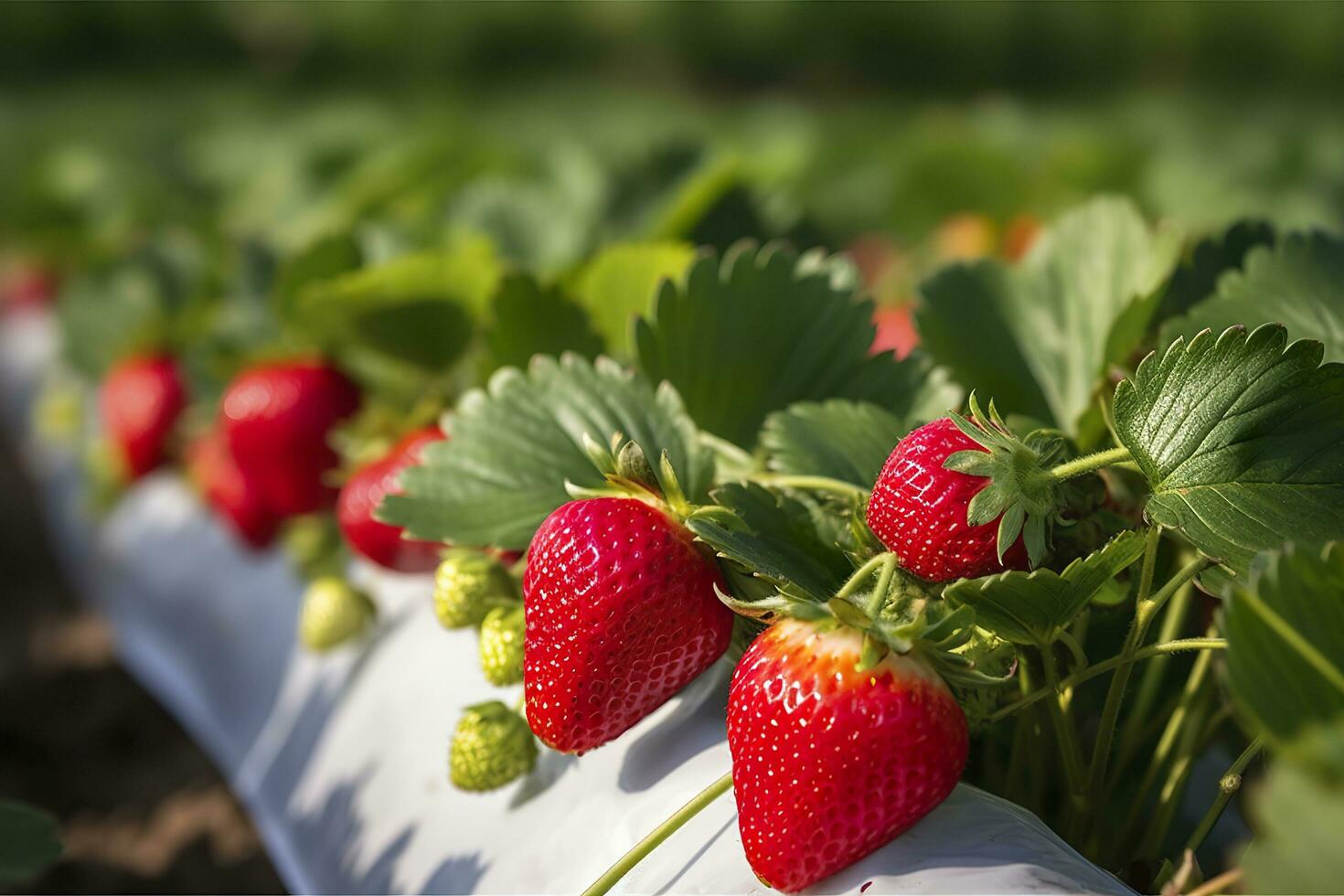 Busch von reif organisch Erdbeeren im das Garten. Beere Nahaufnahme. generativ ai foto