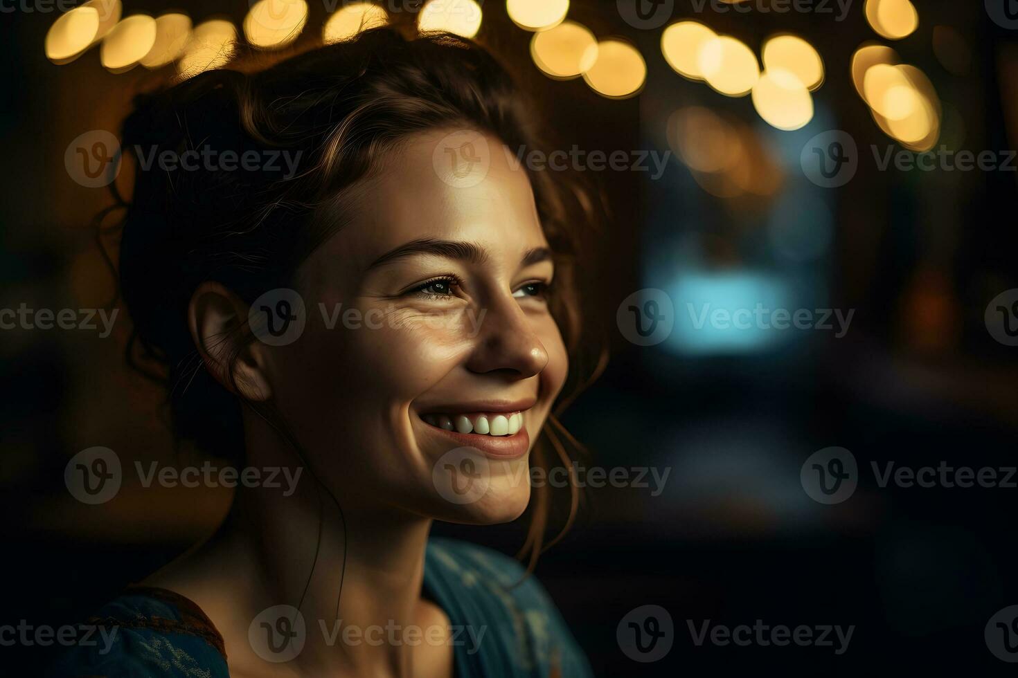 Porträt von ein glücklich Mädchen mit ein lächeln. neural Netzwerk ai generiert foto