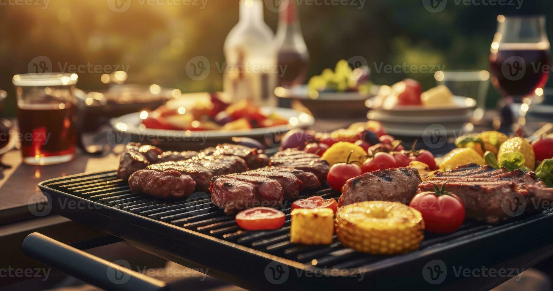 Grill und Ausruhen - - Grill Essen Party Sommer- Grillen Fleisch im das Nachmittag von Wochenende glücklich Party. generativ ai foto