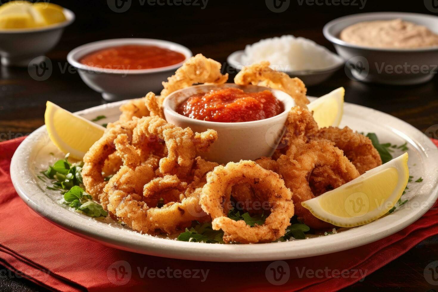 gebraten Calamari Mehl ist bereit zu Sein serviert ai generiert foto